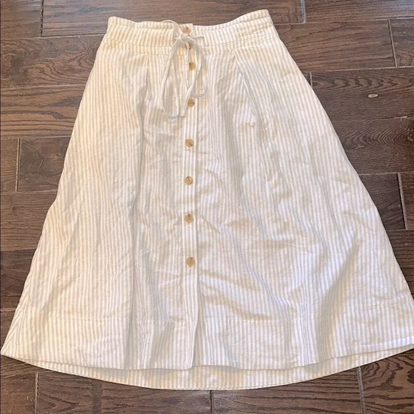 a new day blue Striped A-Line Skirt linen blend size medium - Picture 2 of 6